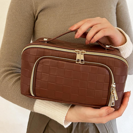 Carvallo Kosmetikväska Vattentät PU-läder | Stor med avdelare & handtag | För resor & vardag | Stilig & lättskött