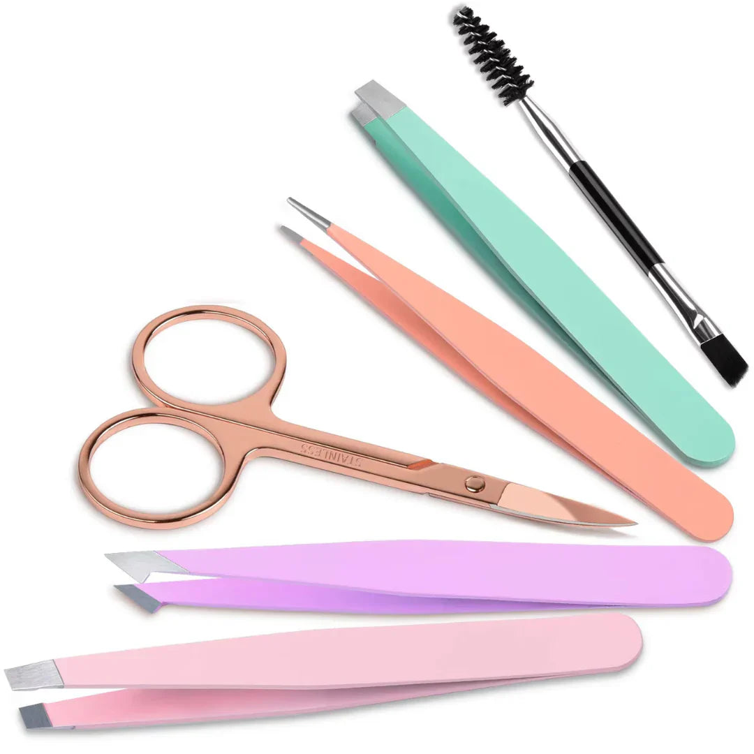 Precision Tweezer Set – 6-piece Eyebrow Kit with Travel Case