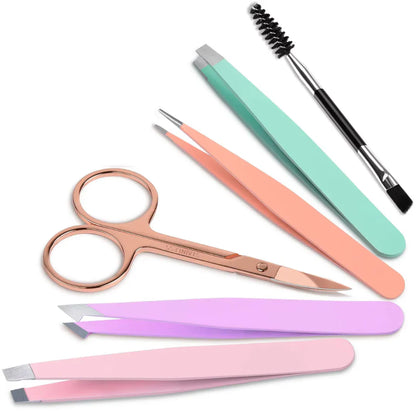 Precision Tweezer Set – 6-piece Eyebrow Kit with Travel Case