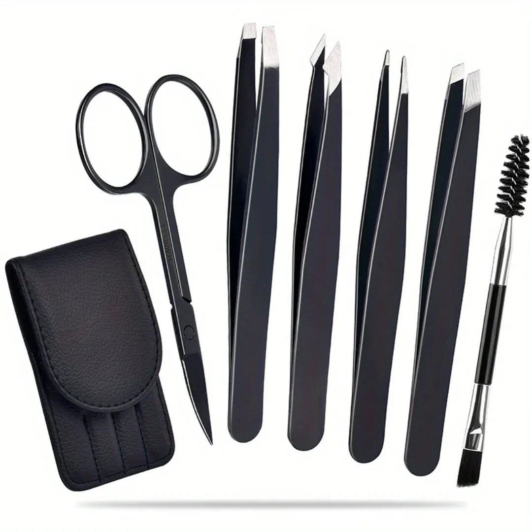 Precision Tweezer Set – 6-piece Eyebrow Kit with Travel Case