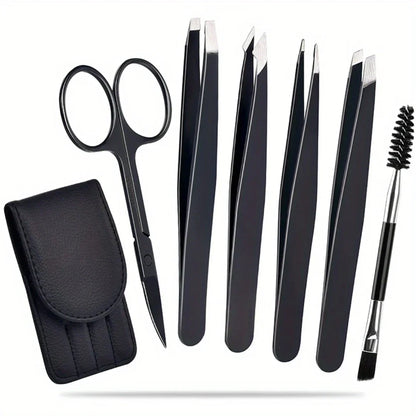 Precision Tweezer Set – 6-piece Eyebrow Kit with Travel Case
