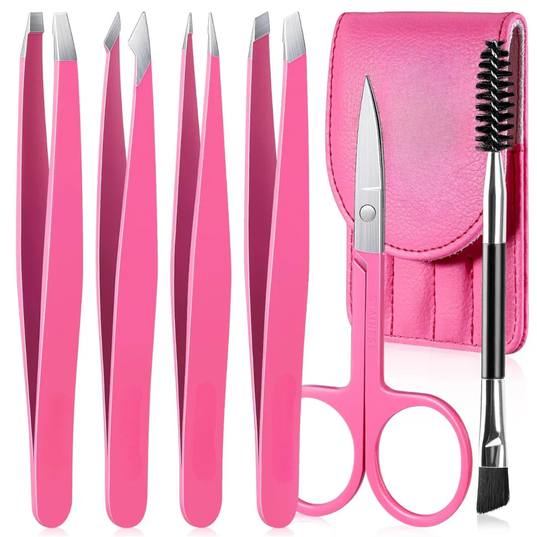 Precision Tweezer Set – 6-piece Eyebrow Kit with Travel Case