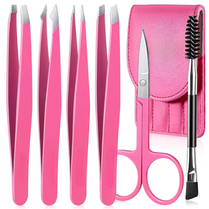 Precision Tweezer Set – 6-piece Eyebrow Kit with Travel Case