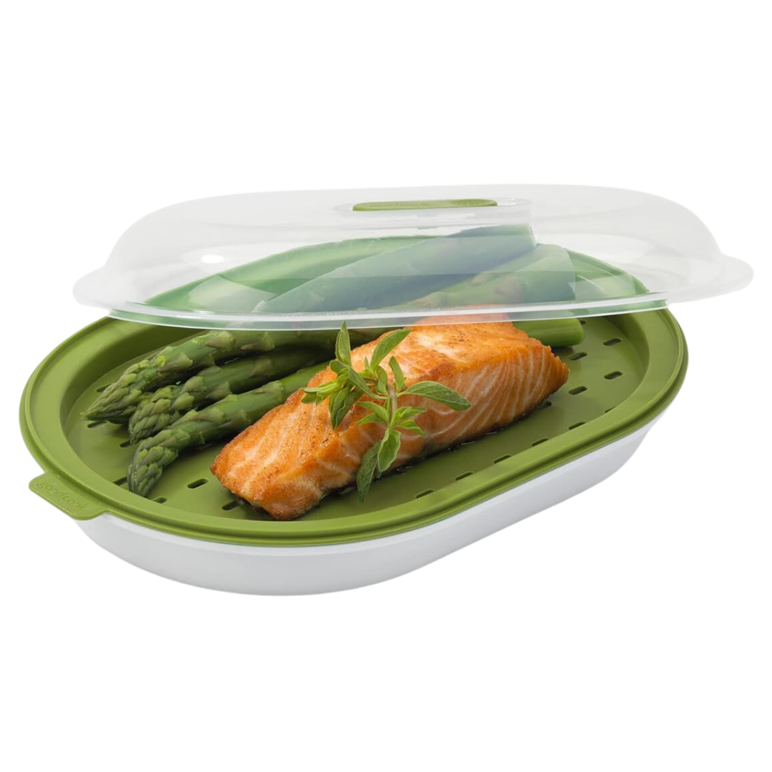 Carvallo Mikrovågs-dampkokare | Skonsam tillagning på minuter | För grönsaker & fisk | Tål diskmaskin & näringsskyddande