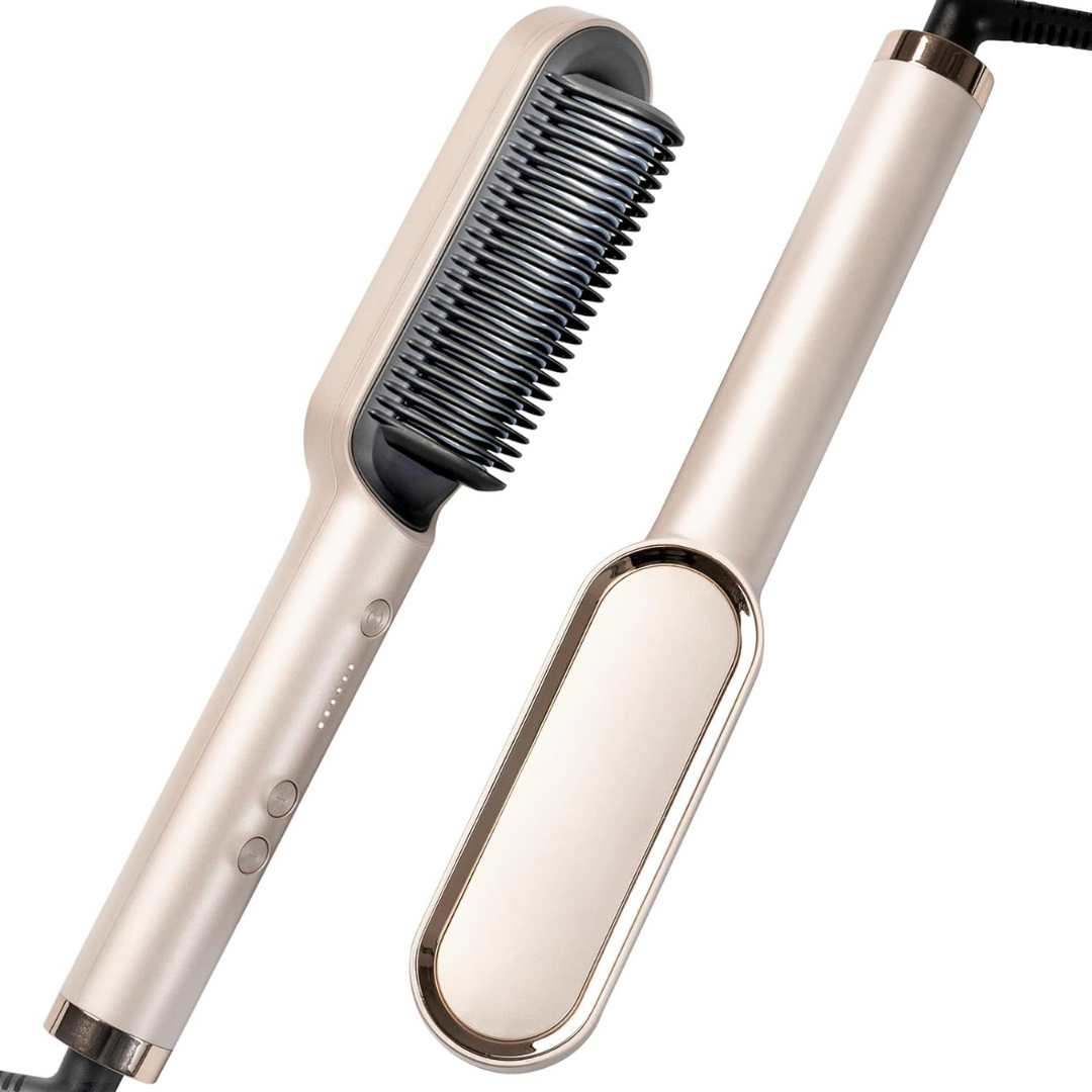 Carvallo Hårutjämningsborste Elektrisk | 5 Värmelägen | Redo på 20 Sek. | Anti-Frizz & Resesäker