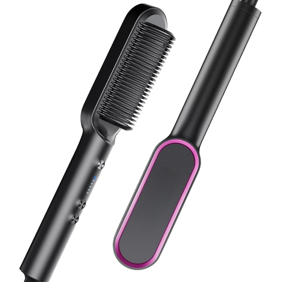 Carvallo Hårutjämningsborste Elektrisk | 5 Värmelägen | Redo på 20 Sek. | Anti-Frizz & Resesäker