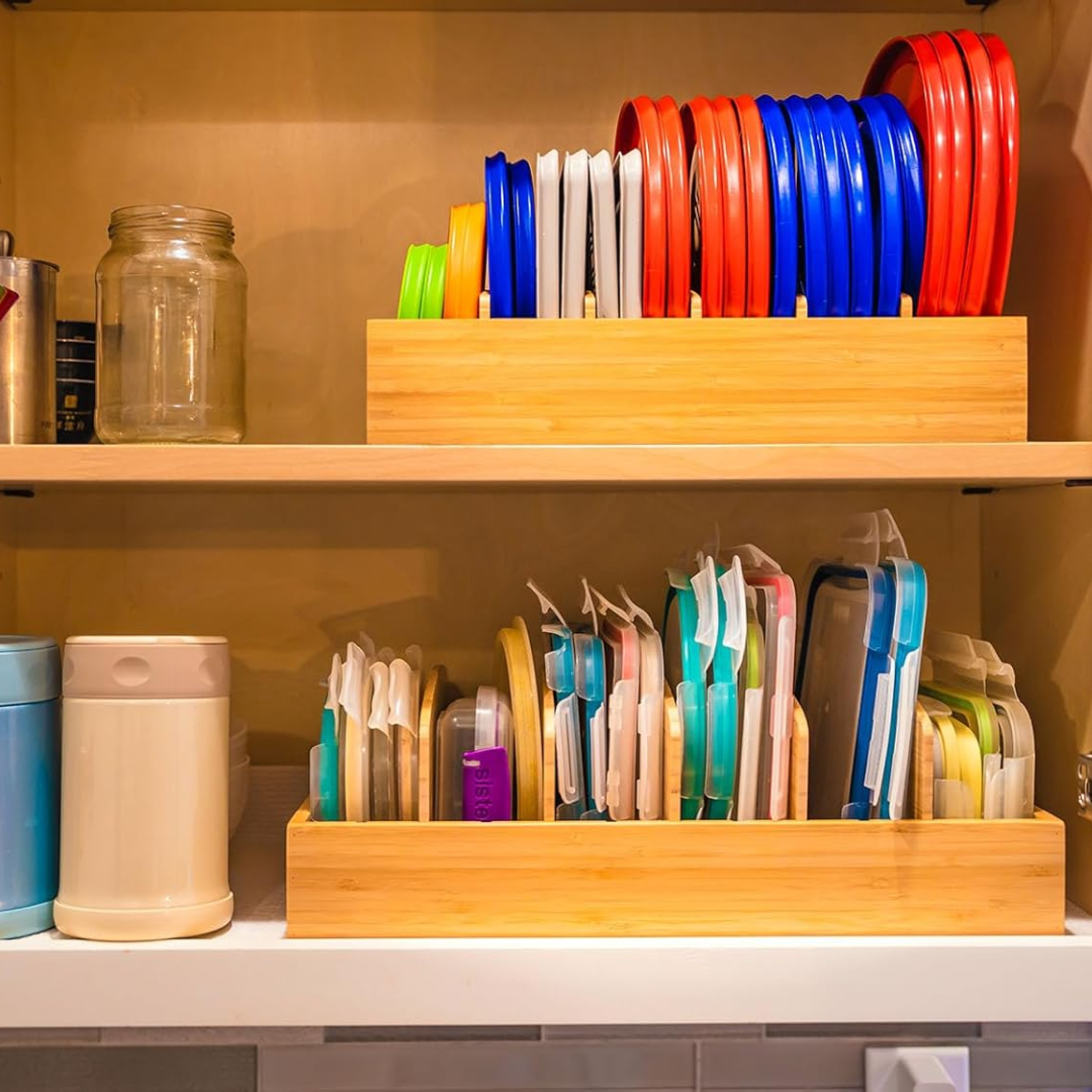 Carvallo Bambus Lock Organizer Kök | Justerbara fack | Hållbar & Platsbesparande | Bambus 30x28x9 cm