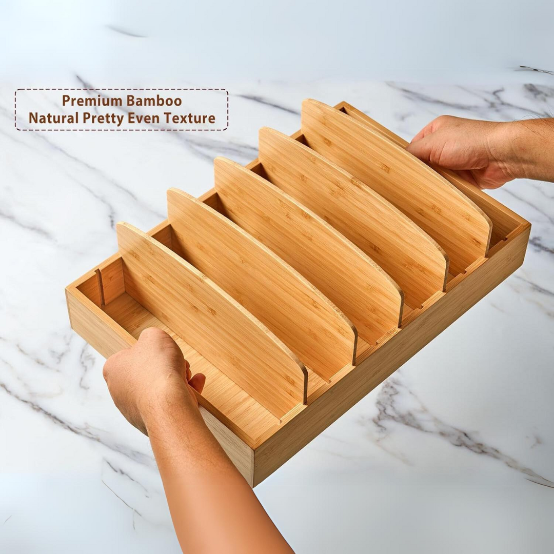 Carvallo Bambus Lock Organizer Kök | Justerbara fack | Hållbar & Platsbesparande | Bambus 30x28x9 cm