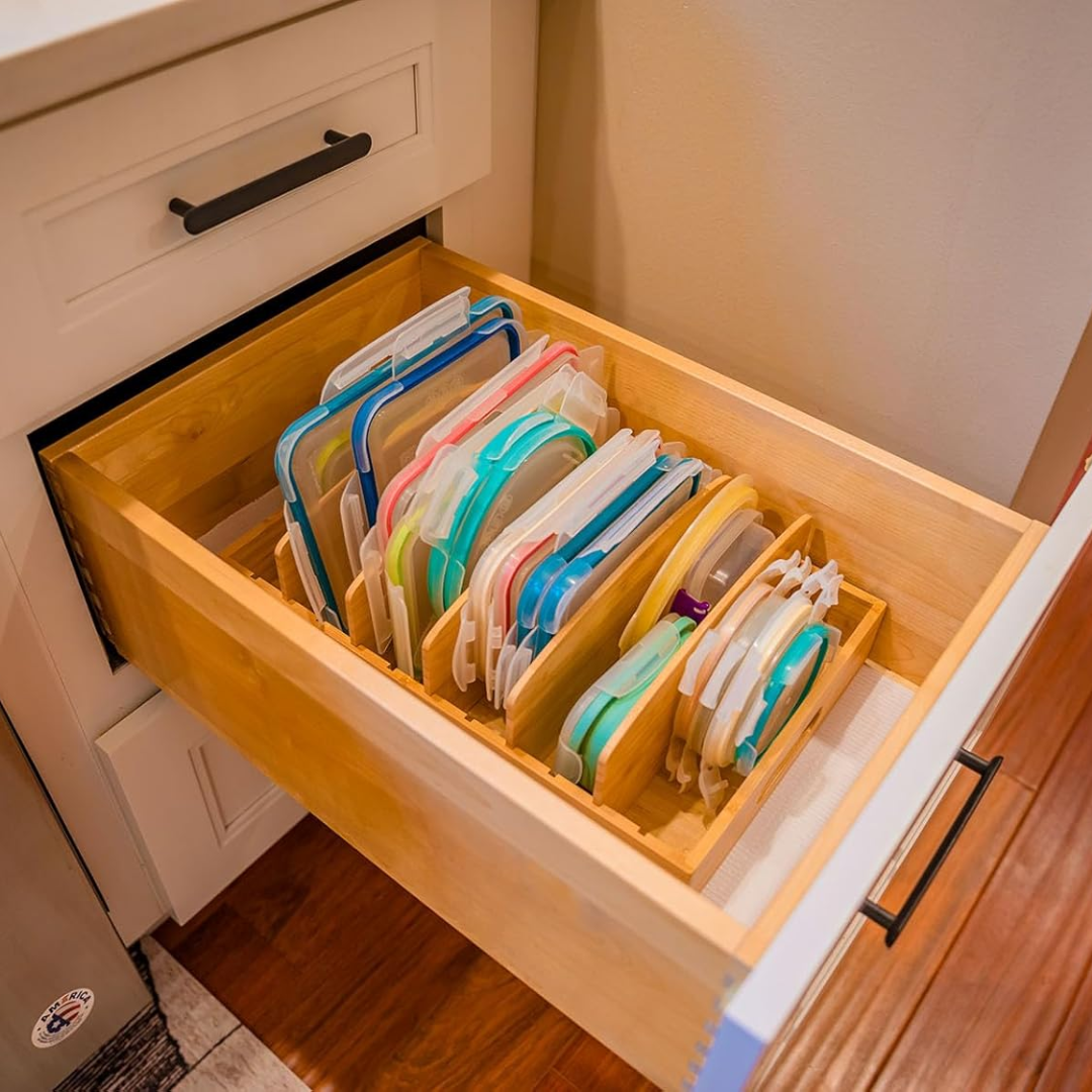 Carvallo Bambus Lock Organizer Kök | Justerbara fack | Hållbar & Platsbesparande | Bambus 30x28x9 cm