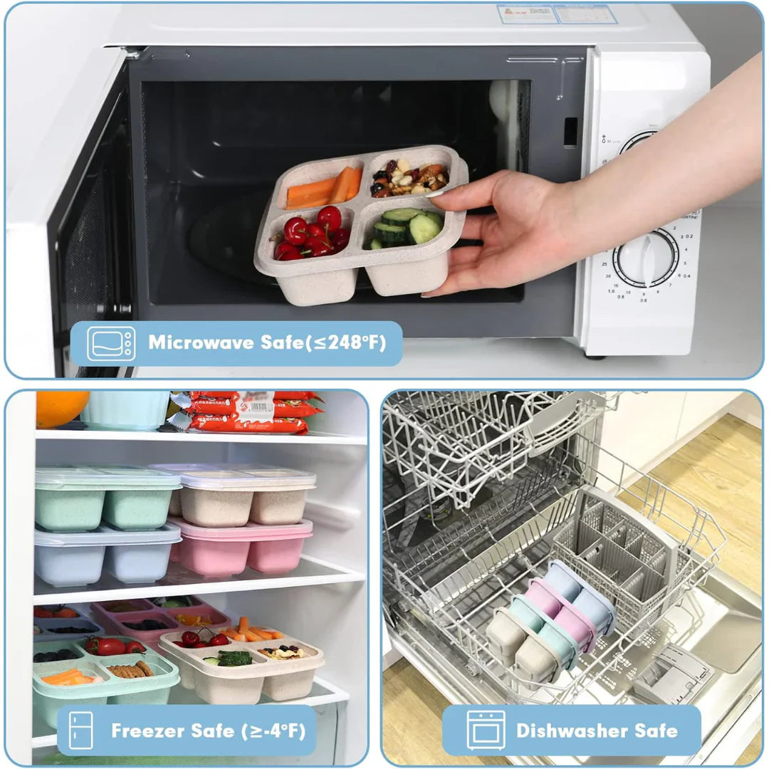 Bento-Style 4-fackors Måltidsförberedelselådor i 4-pack – Hållbart och Praktiskt