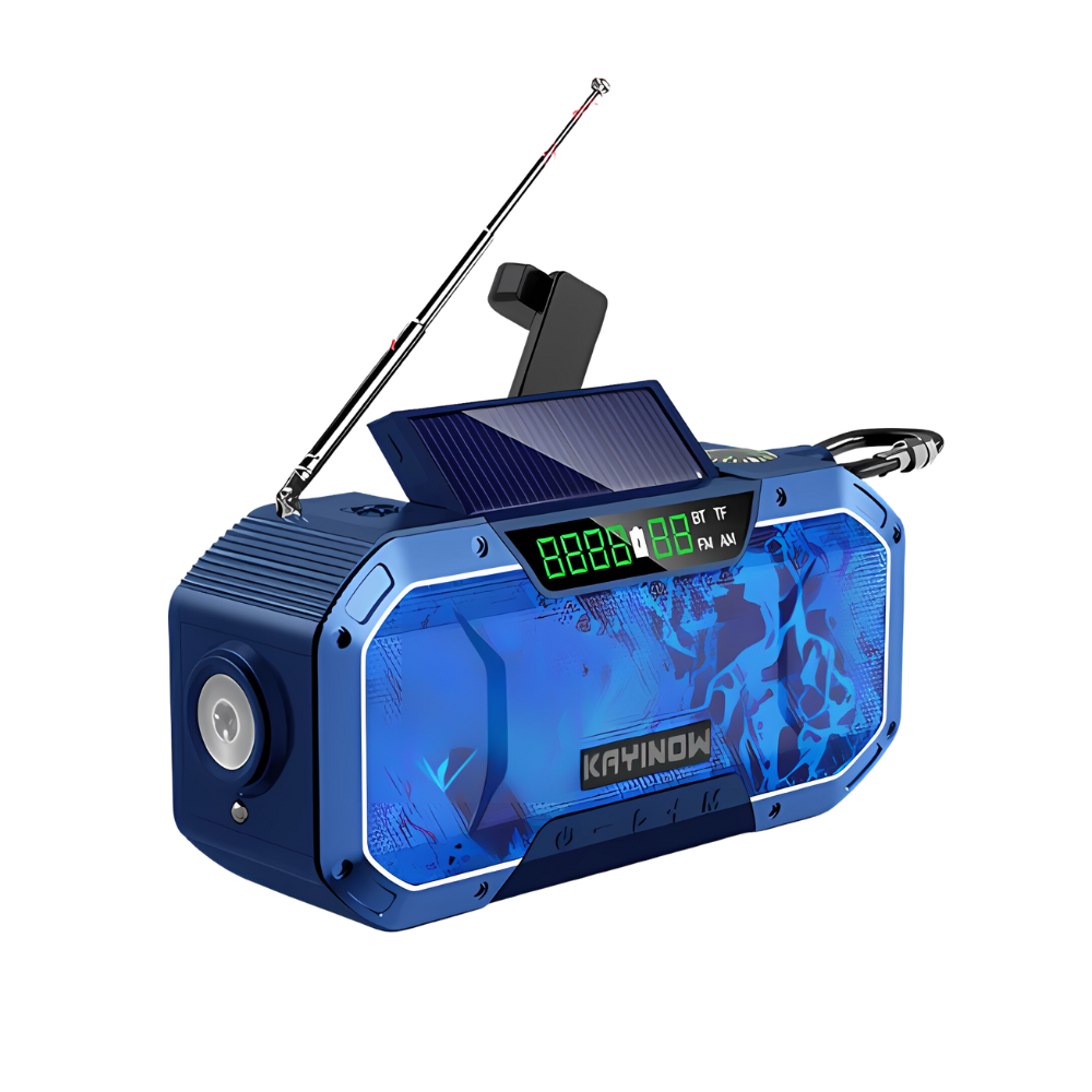 Carvallo Multi-Radio Nödradio med vev och solpanel | 5000–10000 mAh Powerbank | LED-ljus och SOS-larm | Kompakt och Robust