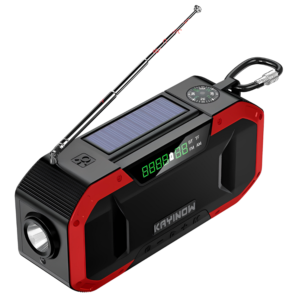 Carvallo Multi-Radio Nödradio med vev och solpanel | 5000–10000 mAh Powerbank | LED-ljus och SOS-larm | Kompakt och Robust