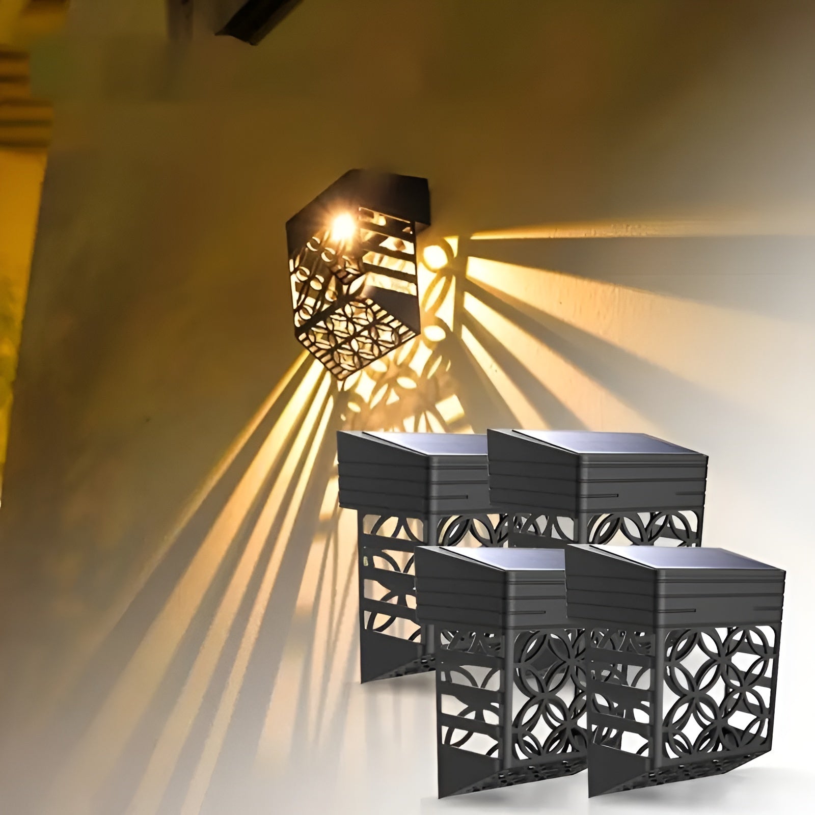 Solarlampor för vägg – | 2-pack/4-pack Set Hålmönster för atmosfärisk trädgårdsbelysning