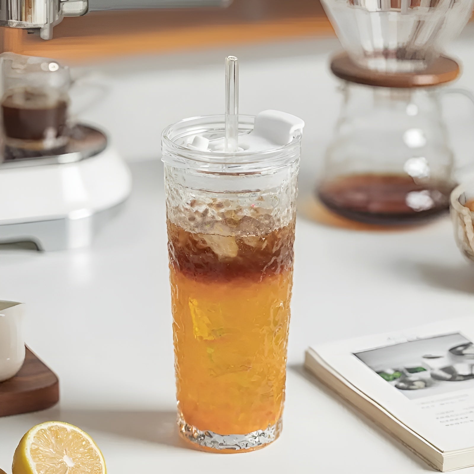 Dricksglas med lock &amp; sugrör – Modern 2-delars set av glas | Återanvändbar &amp; Halkfri, Idealisk för kaffe, te &amp; kalla drycker