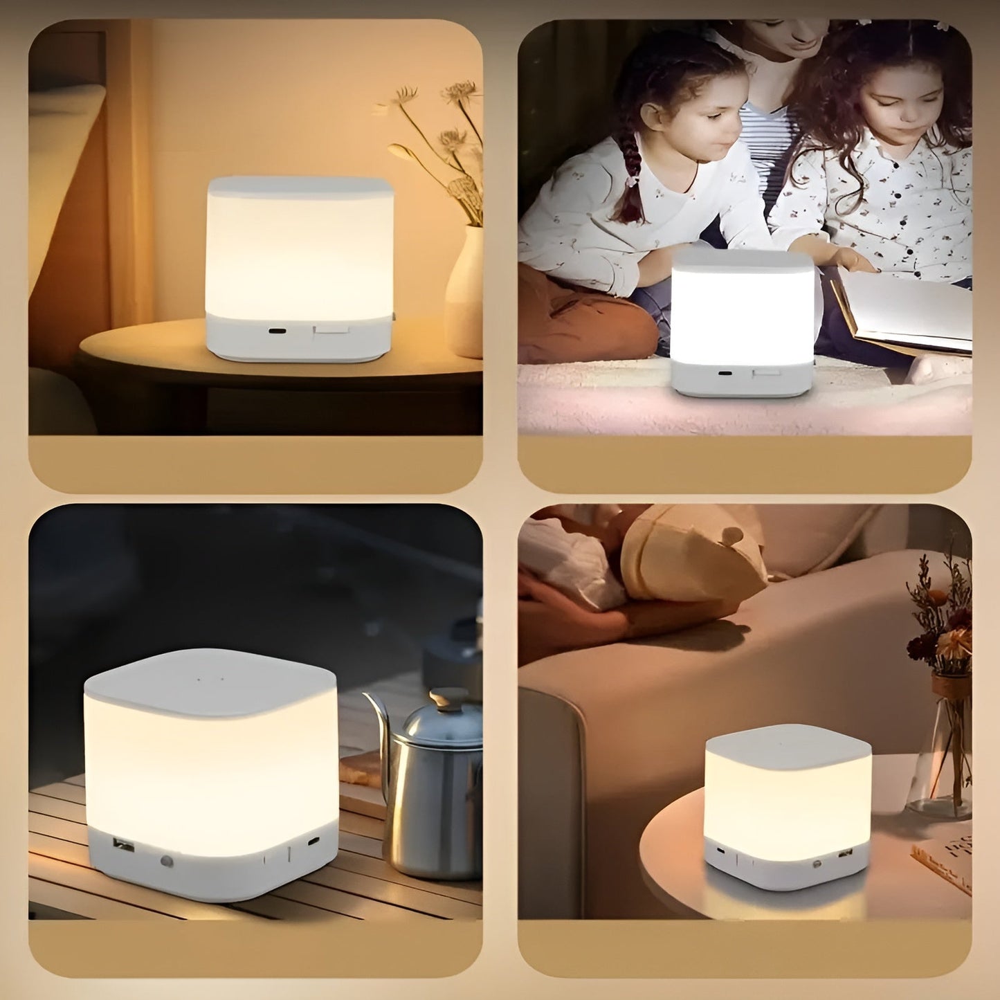 LED-bordlampa med touch-dimmer – Justerbar ljusstyrka och färgtemperatur | USB-laddning, timer, ideal för sovrummet