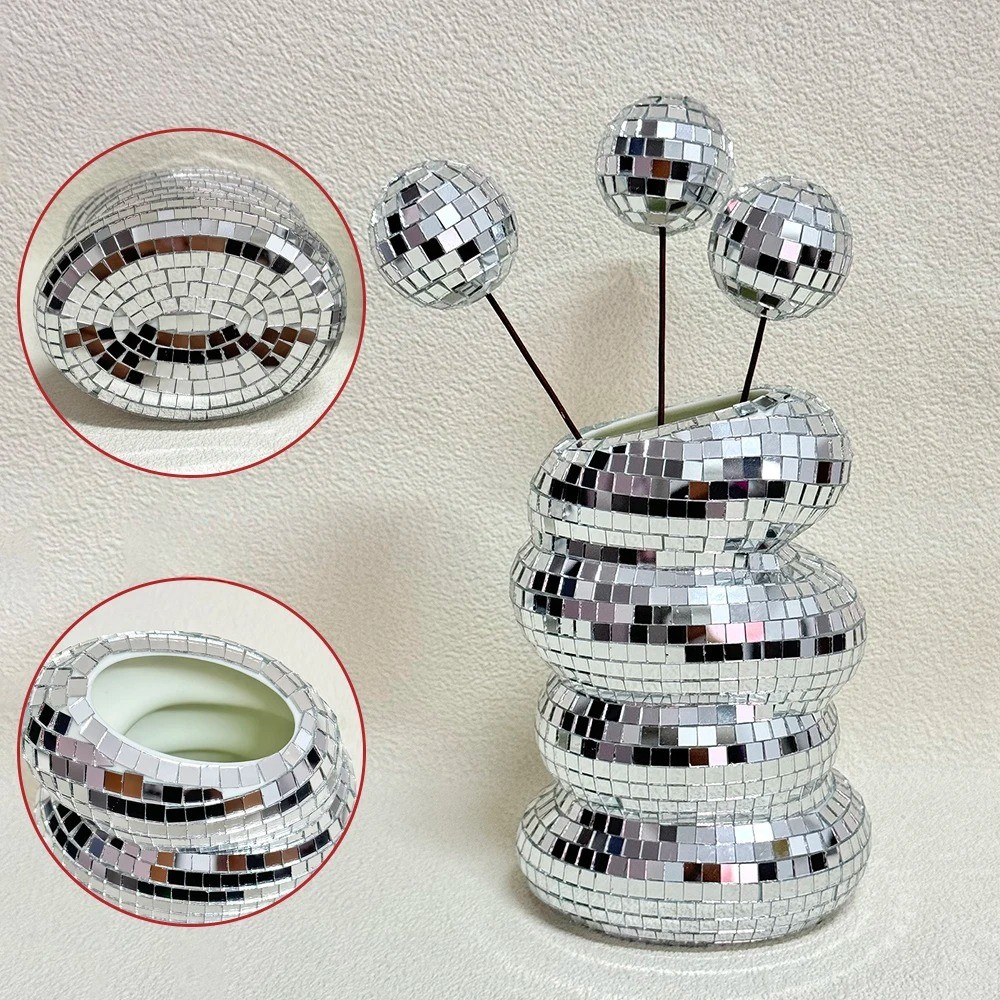 ShineGlint – Mosaikglasvas med spegelplattor och discokula-finish