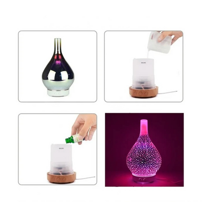 Aromadiffusor med 3D-glasdesign – LED-färgbyte &amp; doftolje-funktion