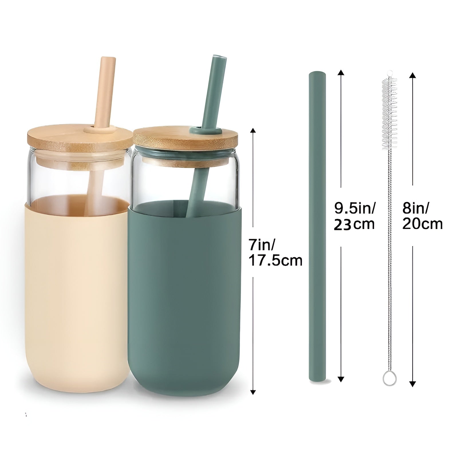 Dricksglas med sugrör – 2-delars set med trälock &amp; silikonhållare | Perfekt för kaffe, juice &amp; smoothies