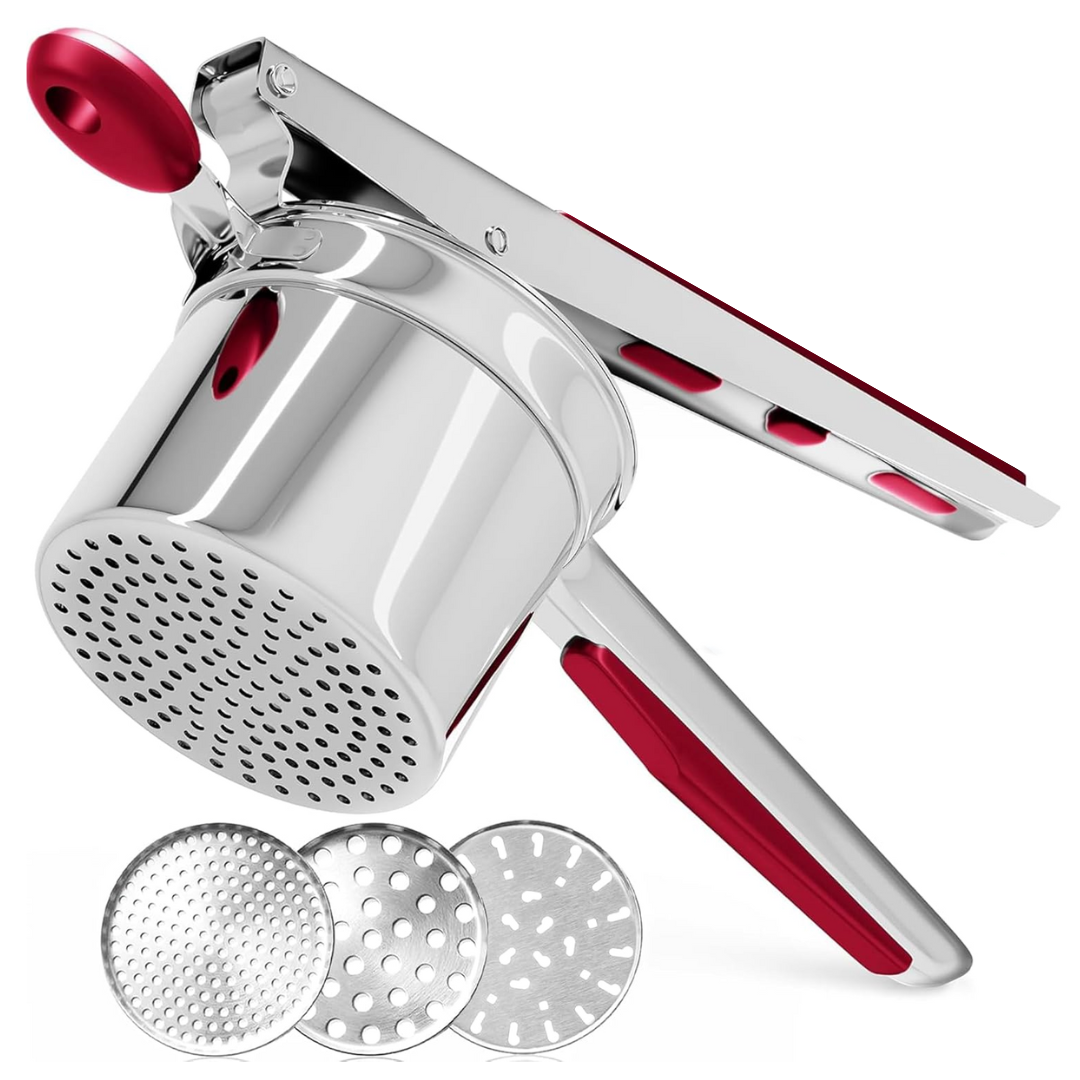 Carvallo Pro rostfritt stål potatispress 15oz | Extra stor kapacitet | För puré, grönsaker & frukt | Klumpfri & robust