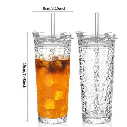 Dricksglas med lock &amp; sugrör – Modern 2-delars set av glas | Återanvändbar &amp; Halkfri, Idealisk för kaffe, te &amp; kalla drycker