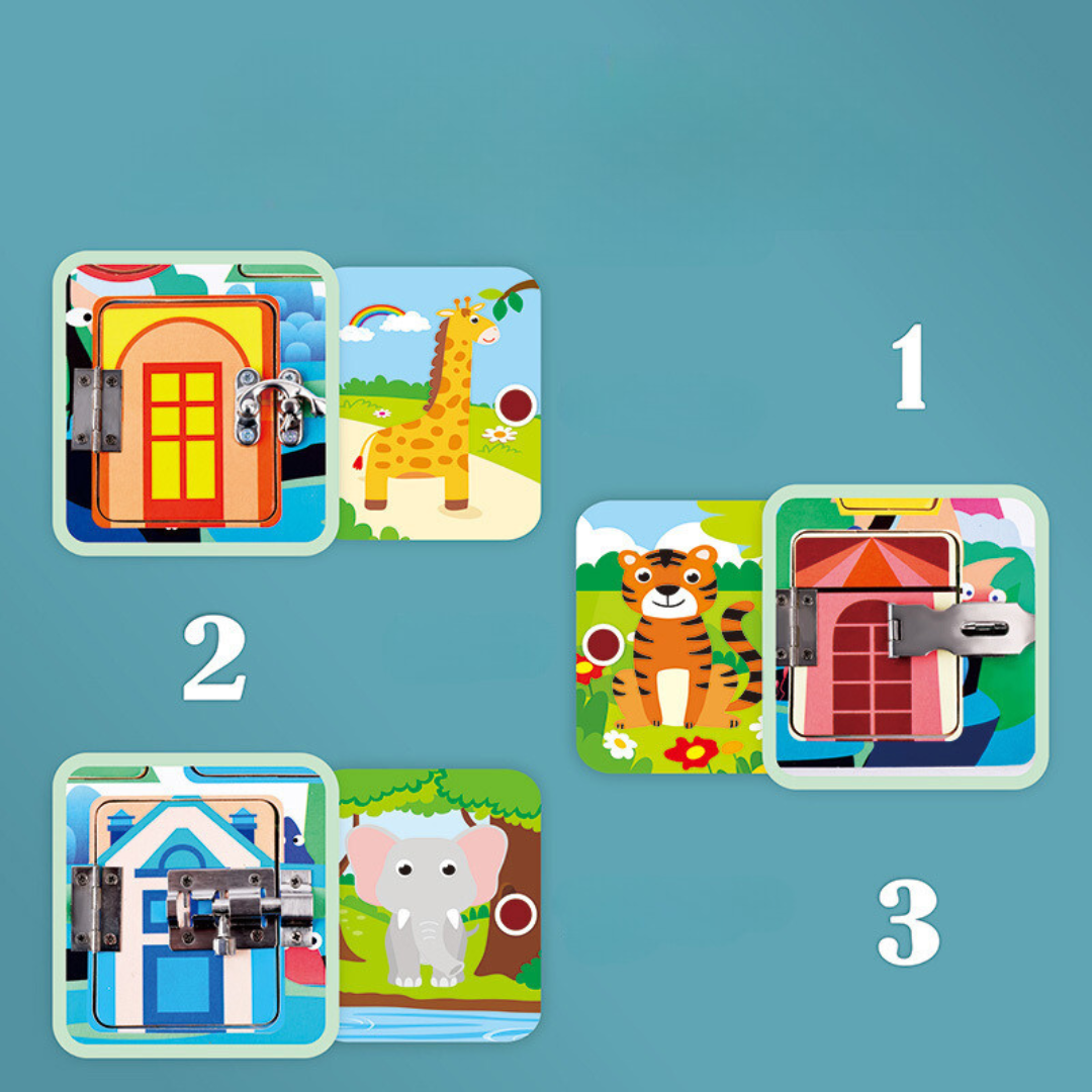 Montessori aktivitetsbräda med olika uppgifter