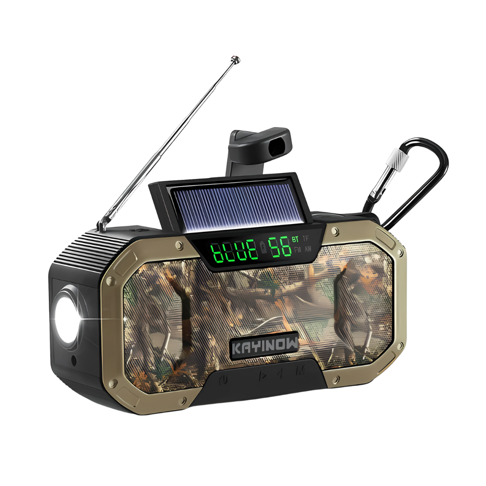Carvallo Multi-Radio Nödradio med vev och solpanel | 5000–10000 mAh Powerbank | LED-ljus och SOS-larm | Kompakt och Robust