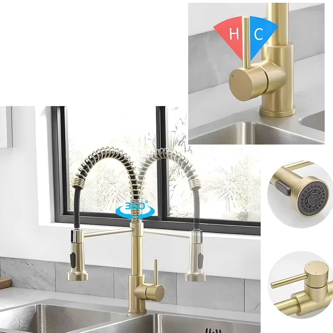 FlowNova - Multifunktionell diskbänksblandare (Borstad stål)