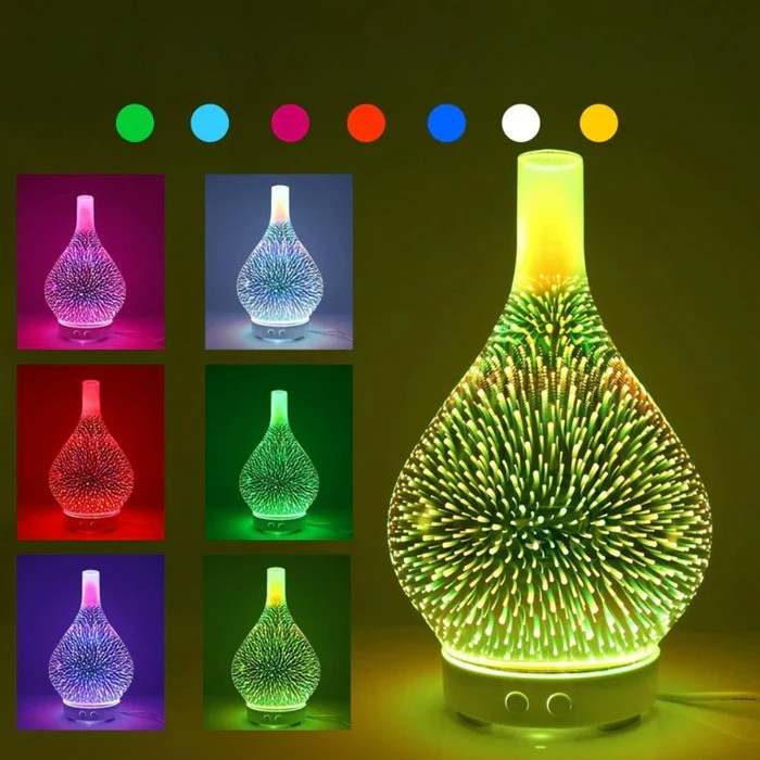 Aromadiffusor med 3D-glasdesign – LED-färgbyte &amp; doftolje-funktion