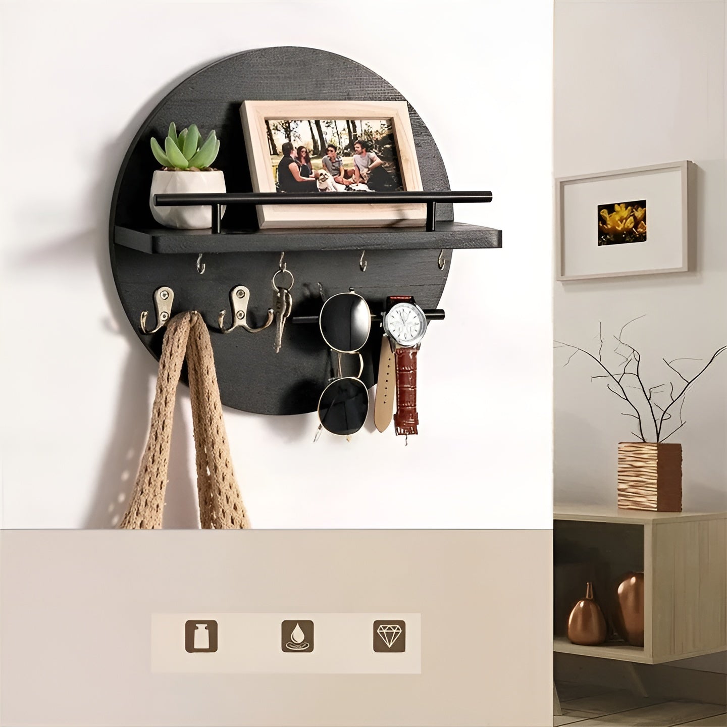 Carvallo NordEdge | Massivholz & Metall | Med hylla & kroklist | 100 cm bredd