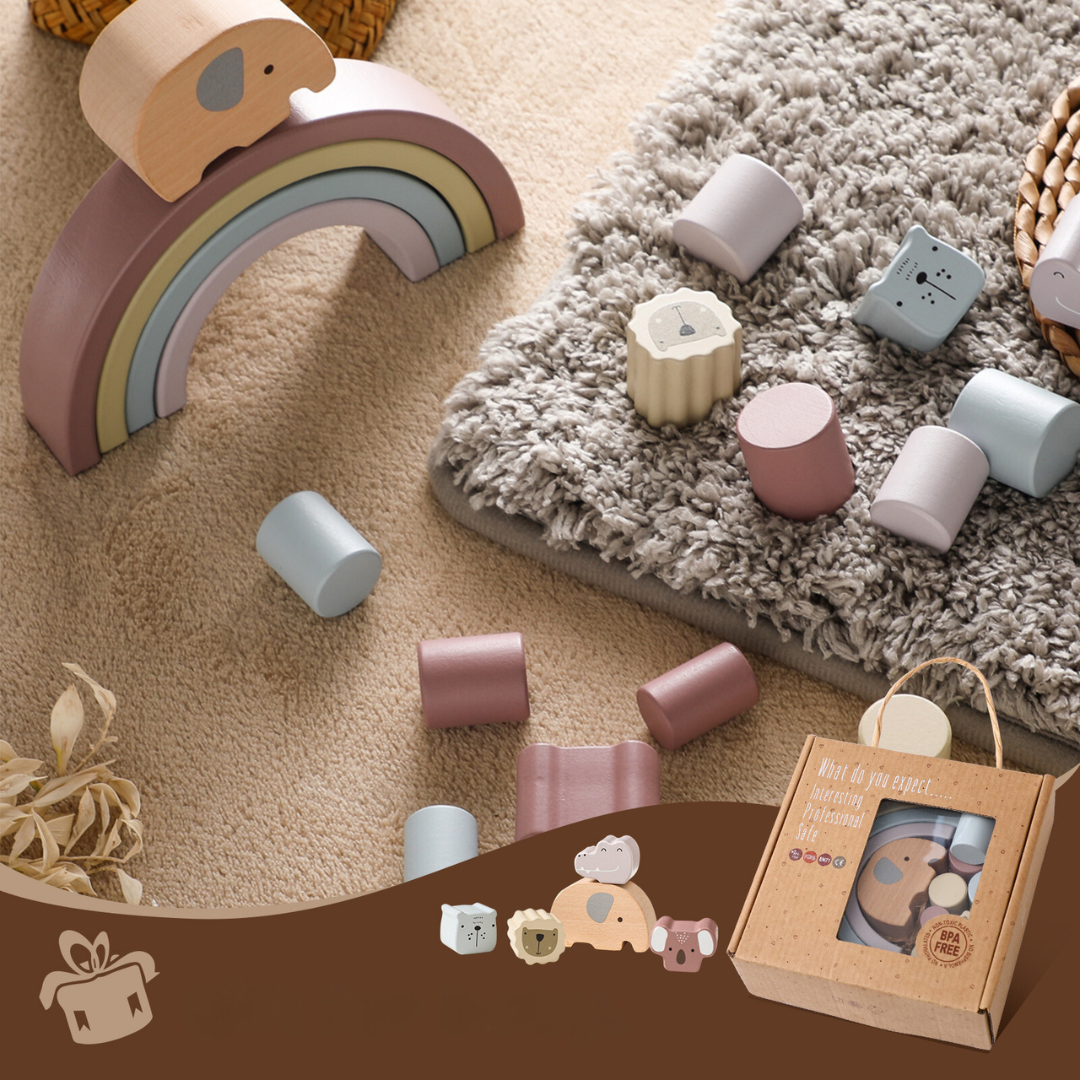 Montessori Djur och Form Träblock