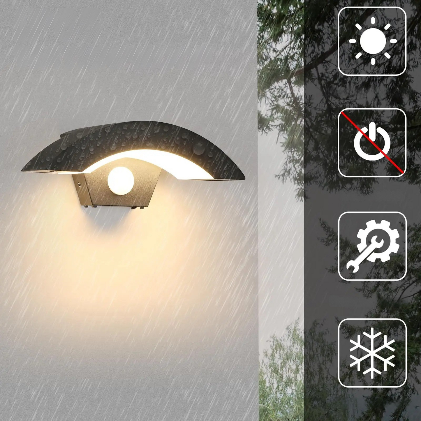 Utomhusvägglampor i 2-pack – Med rörelsesensor & skydd | För hus & trädgård