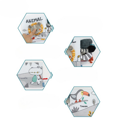 Sensorisk plyschleksak spelbok för barn