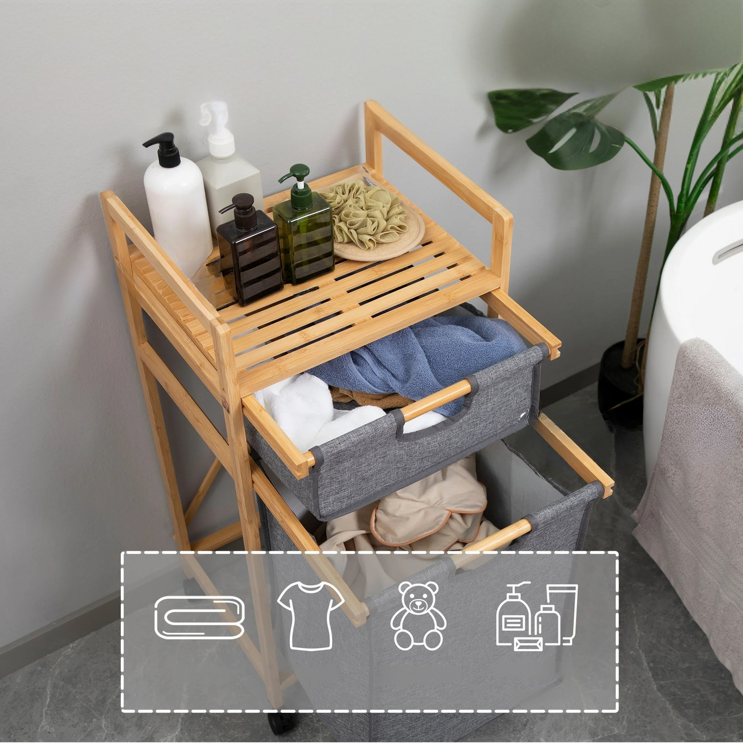 BambooEase Korg – Avtagbar bambus tvättkorg