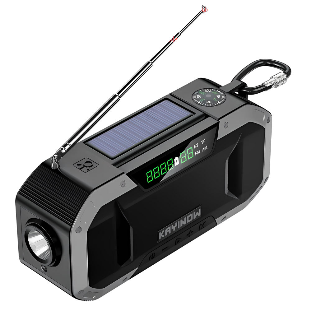 Carvallo Multi-Radio Nödradio med vev och solpanel | 5000–10000 mAh Powerbank | LED-ljus och SOS-larm | Kompakt och Robust