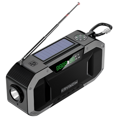 Carvallo Multi-Radio Nödradio med vev och solpanel | 5000–10000 mAh Powerbank | LED-ljus och SOS-larm | Kompakt och Robust