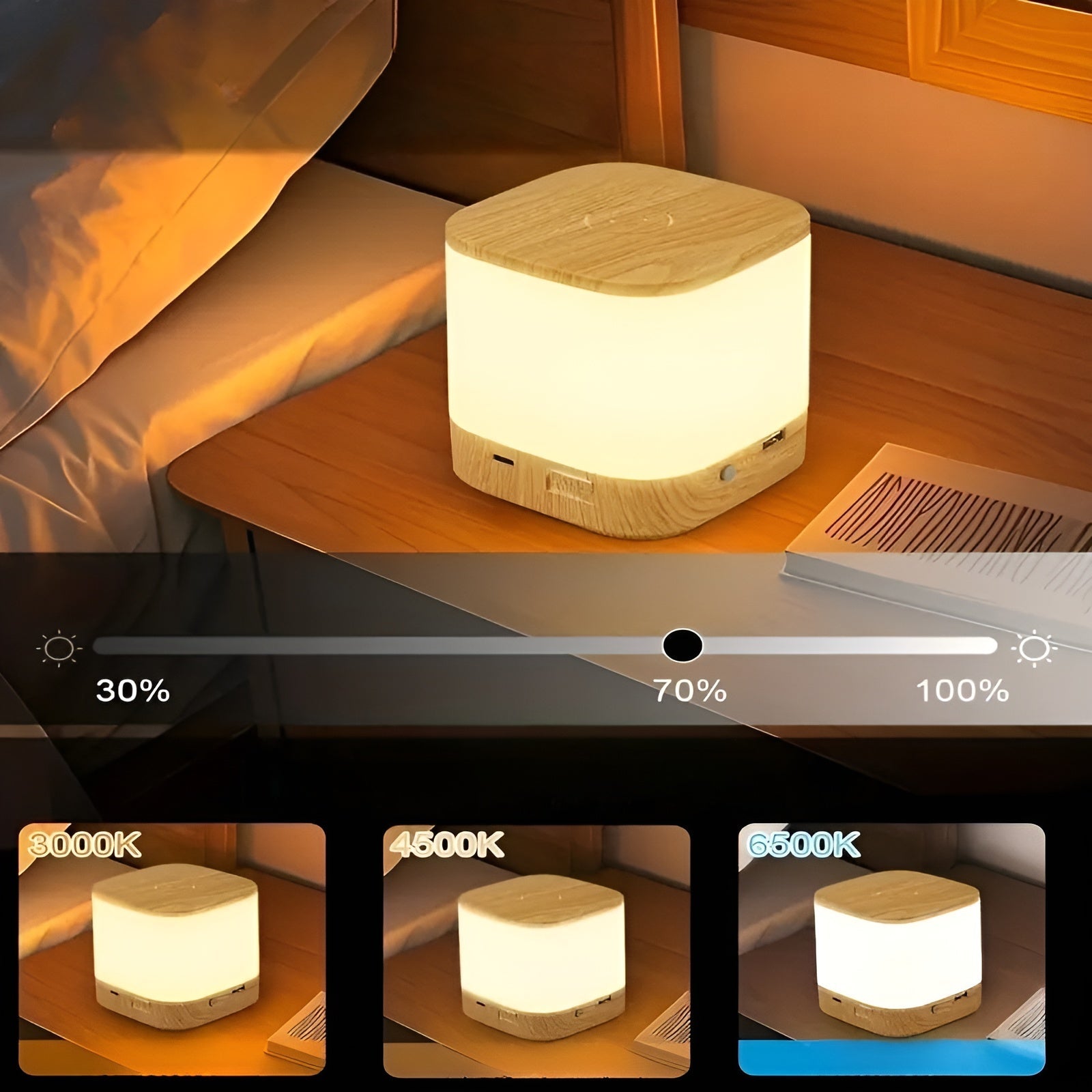 LED-bordlampa med touch-dimmer – Justerbar ljusstyrka och färgtemperatur | USB-laddning, timer, ideal för sovrummet