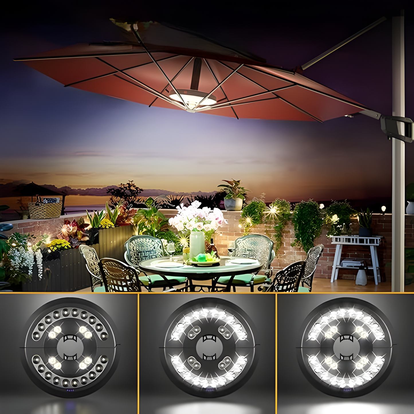 Carvallo LED skärmarmatur med batteri | 3 ljusstyrkenivåer & 360° ljus | USB-laddning | För balkong, trädgård & camping