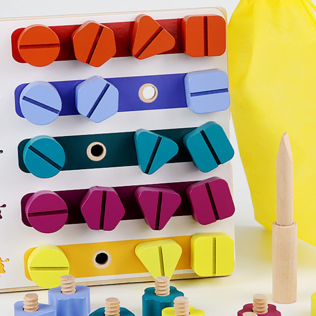 Montessori-skruv, trä och färgleksak