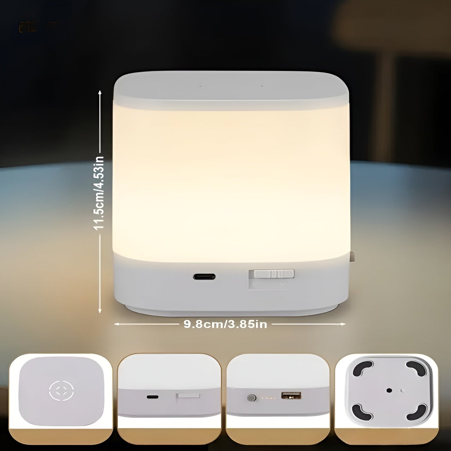 LED-bordlampa med touch-dimmer – Justerbar ljusstyrka och färgtemperatur | USB-laddning, timer, ideal för sovrummet