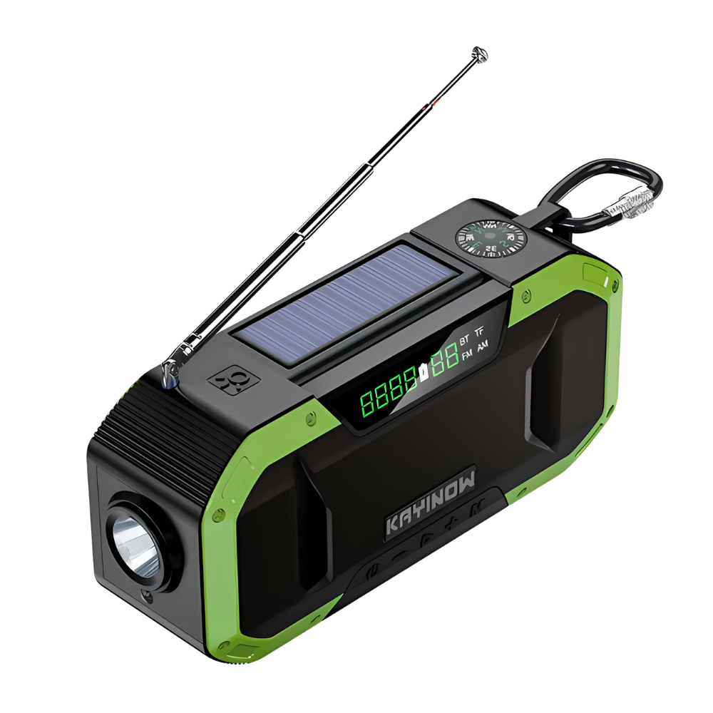 Carvallo Multi-Radio Nödradio med vev och solpanel | 5000–10000 mAh Powerbank | LED-ljus och SOS-larm | Kompakt och Robust