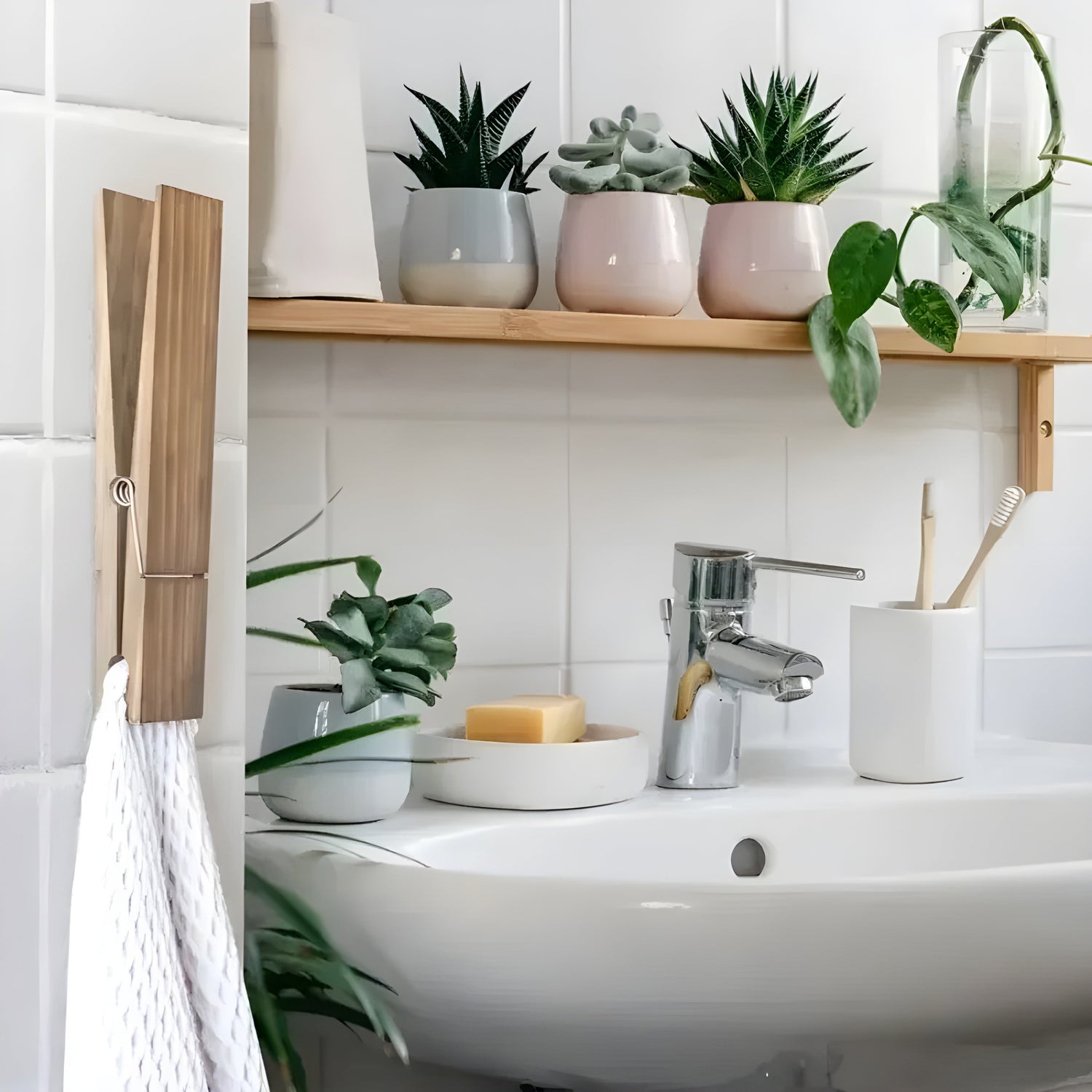 PineGrip Handdukshållare - Elegant badrumshanddukklämma av trä