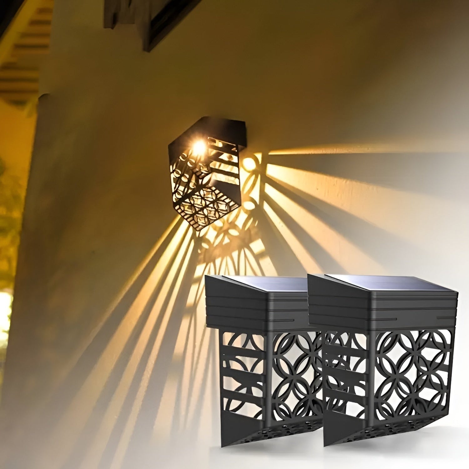 Solarlampor för vägg – | 2-pack/4-pack Set Hålmönster för atmosfärisk trädgårdsbelysning