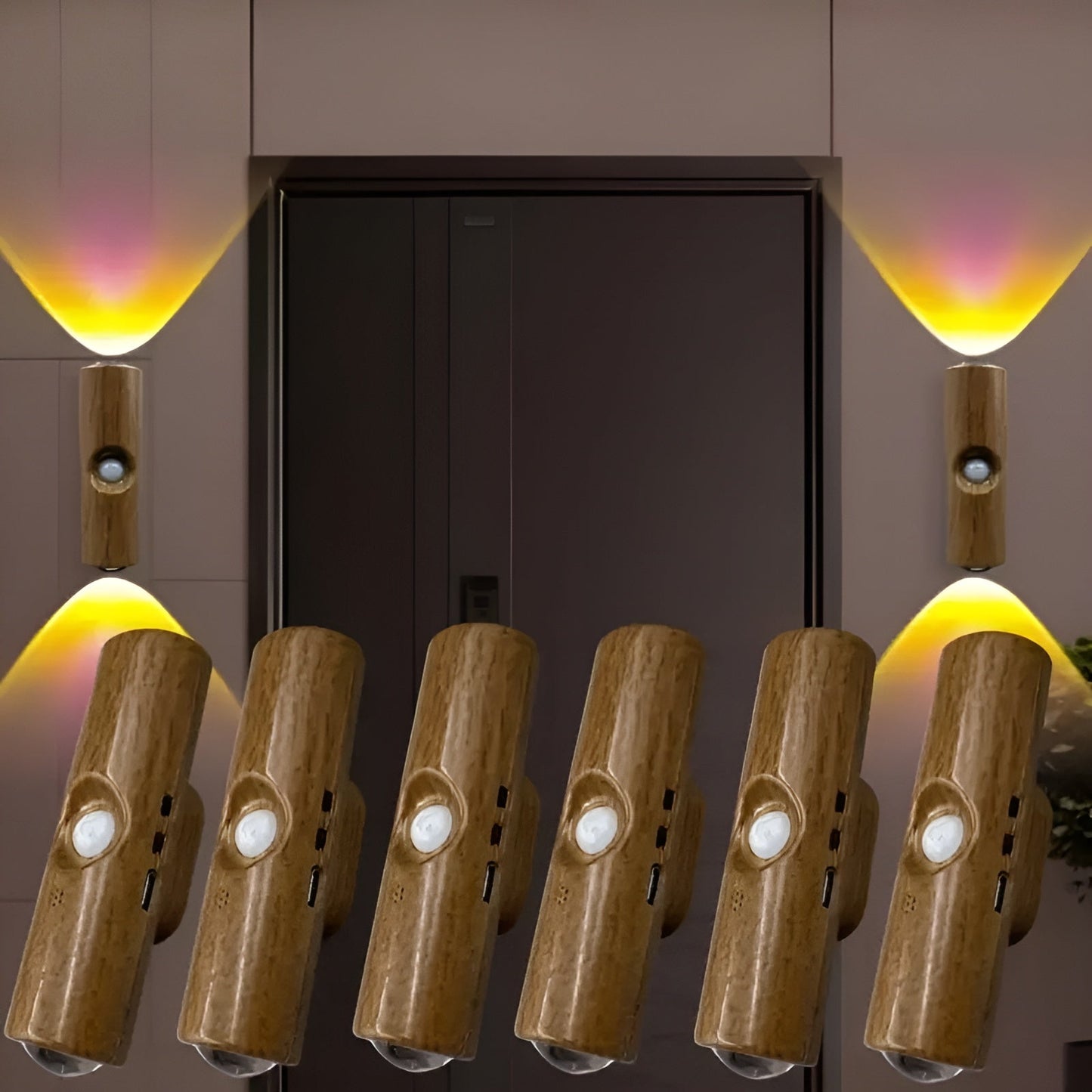 LED-nattljus med rörelsesensor (6-pack) - Dimmbar & RGB | USB-laddning, 3 ljusfärger, Perfekt för hall, trappa & vardagsrum