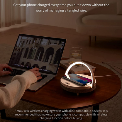 LED Nattlampa - Musik Sänglampa med Trådlös Laddare, 4-i-1 Touchlampa &amp; Bluetooth Högtalare