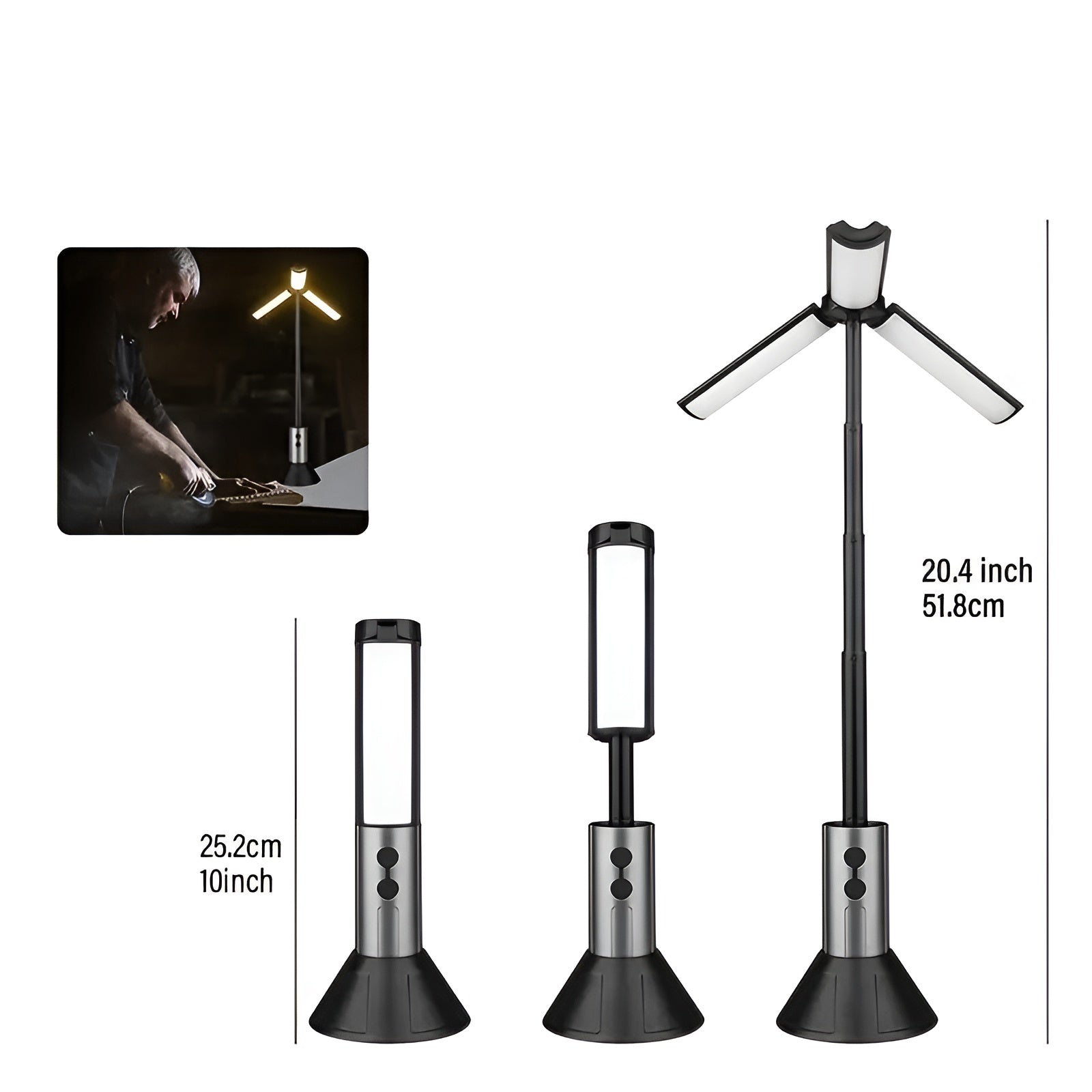 LED Campinglampa med USB – Fällbar &amp; Uppladdningsbar | 270° Svängarm &amp; Flera Ljusstyrkor