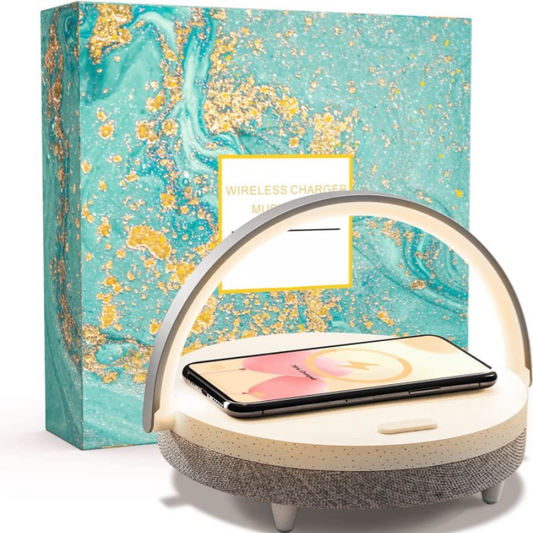 LED Nattlampa - Musik Sänglampa med Trådlös Laddare, 4-i-1 Touchlampa & Bluetooth Högtalare