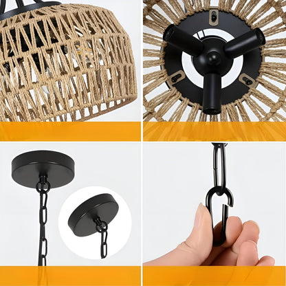 Boho-hänglampa med rottingskärm – Naturlig pendellampa för matrum och kök