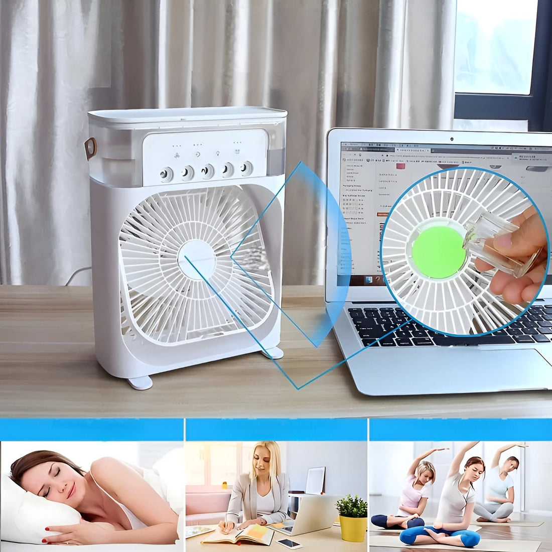 Mobil Klimagerät med fläkt &amp; luftrenare – 3-i-1 med LED-stämningsljus