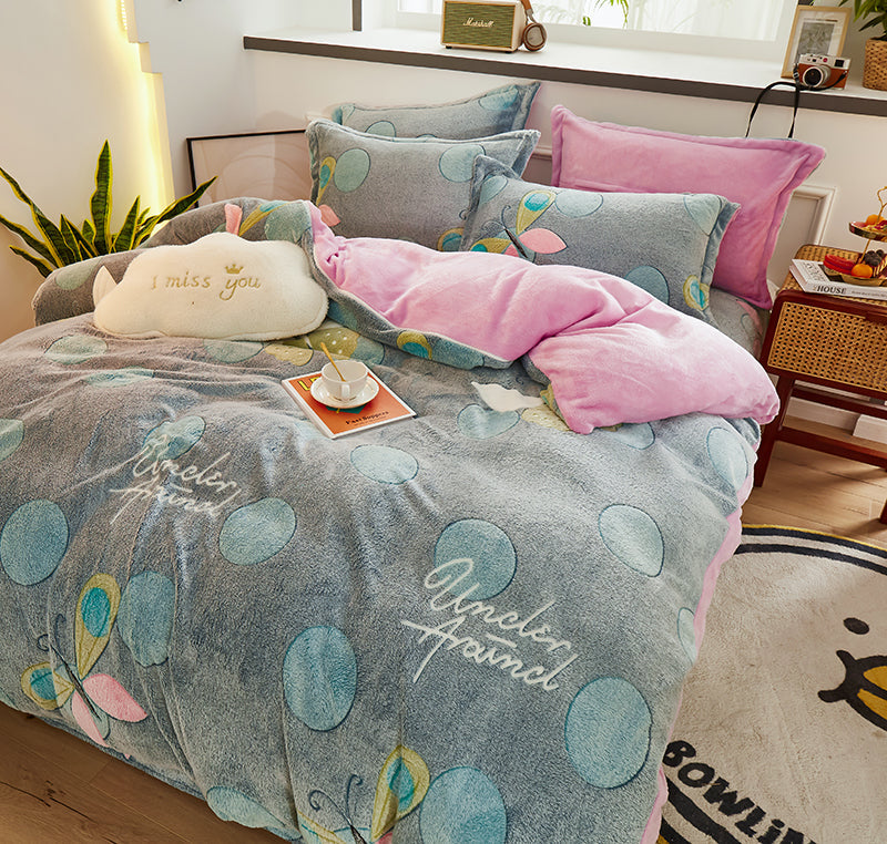 Tjock Fleece Varm Flanell Vinter Duvet Set