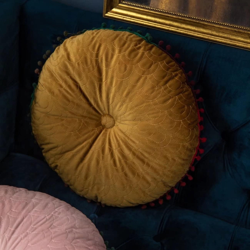 Veloura Rund Vintage Quiltad Ottoman Kudde Pad